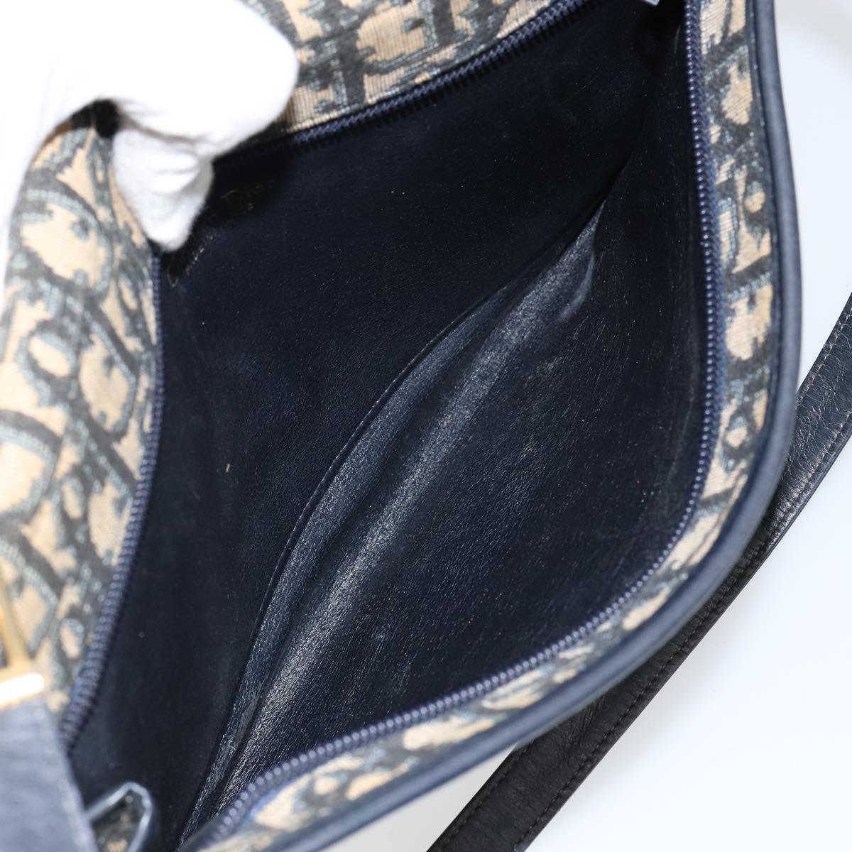 Christian Dior Trotter Canvas Shoulder Bag Navy Gold Auth 151054