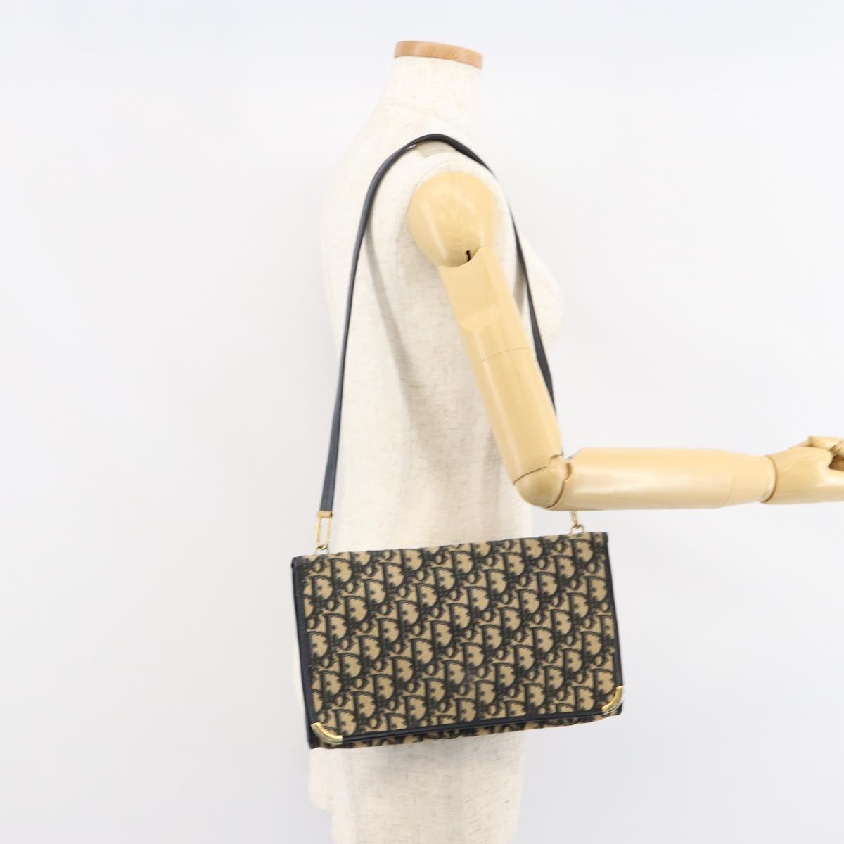 Christian Dior Trotter Canvas Shoulder Bag Navy Gold Auth 151054