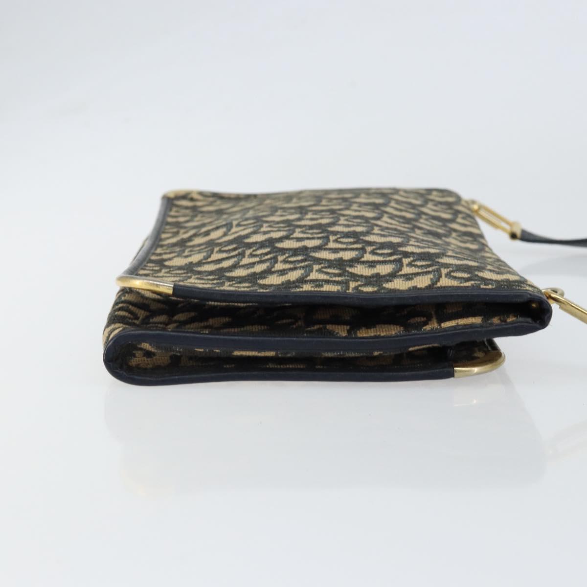 Christian Dior Trotter Canvas Shoulder Bag Navy Gold Auth 151054