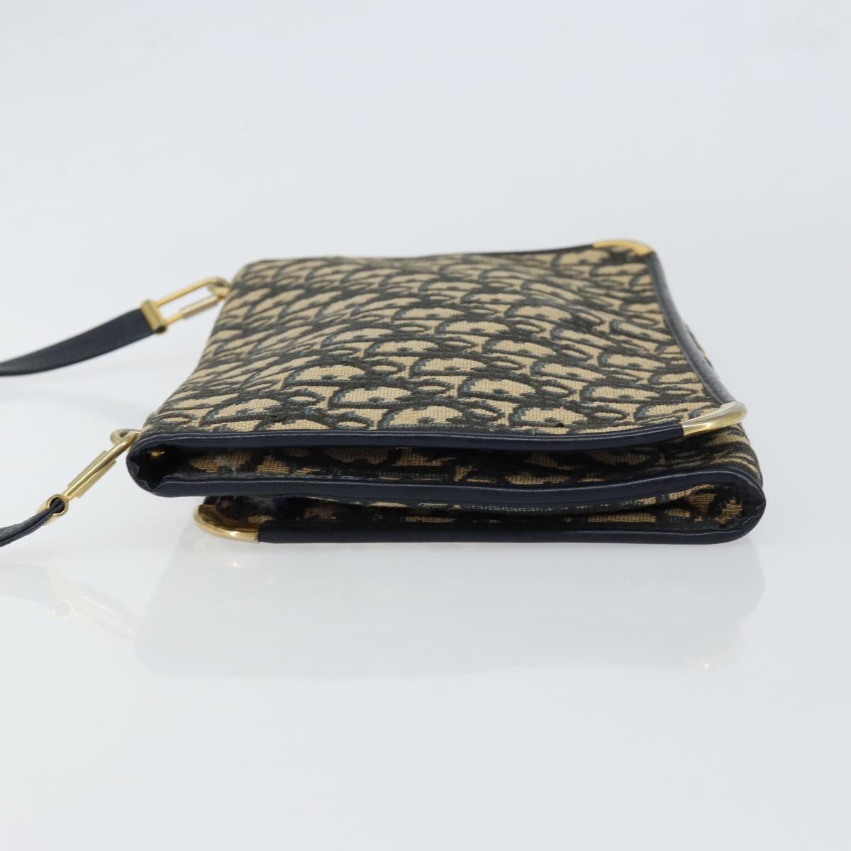 Christian Dior Trotter Canvas Shoulder Bag Navy Gold Auth 151054
