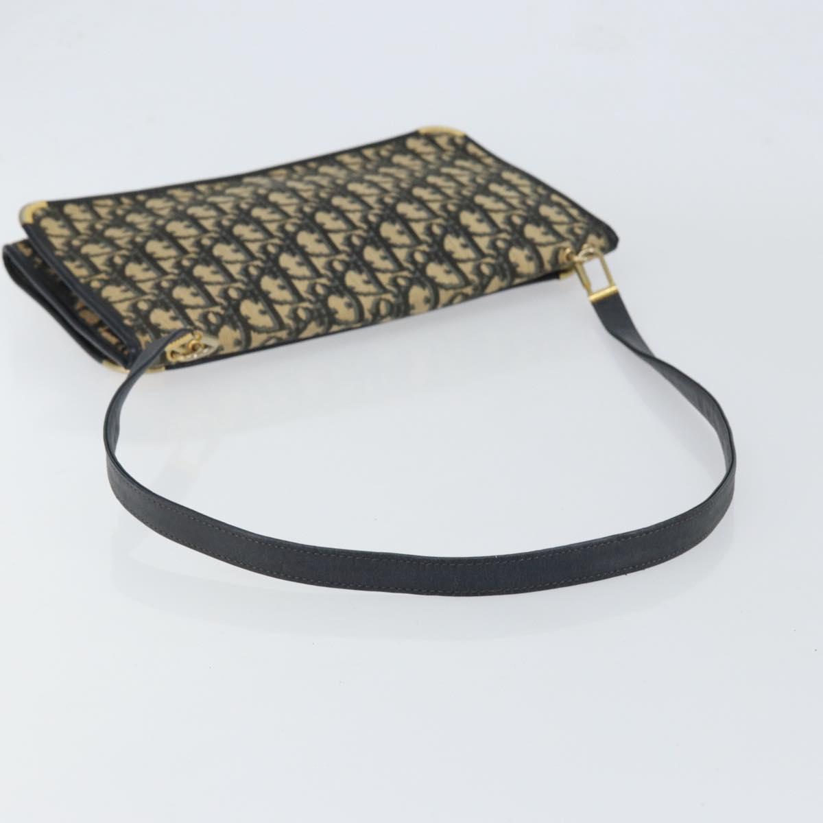 Christian Dior Trotter Canvas Shoulder Bag Navy Gold Auth 151054