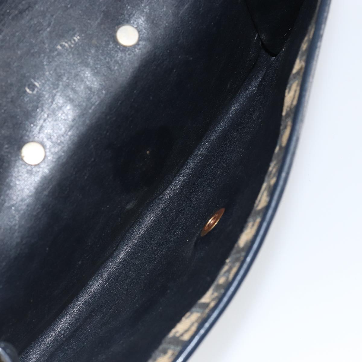 Christian Dior Trotter Canvas Chain Shoulder Bag Navy Gold Auth 151055