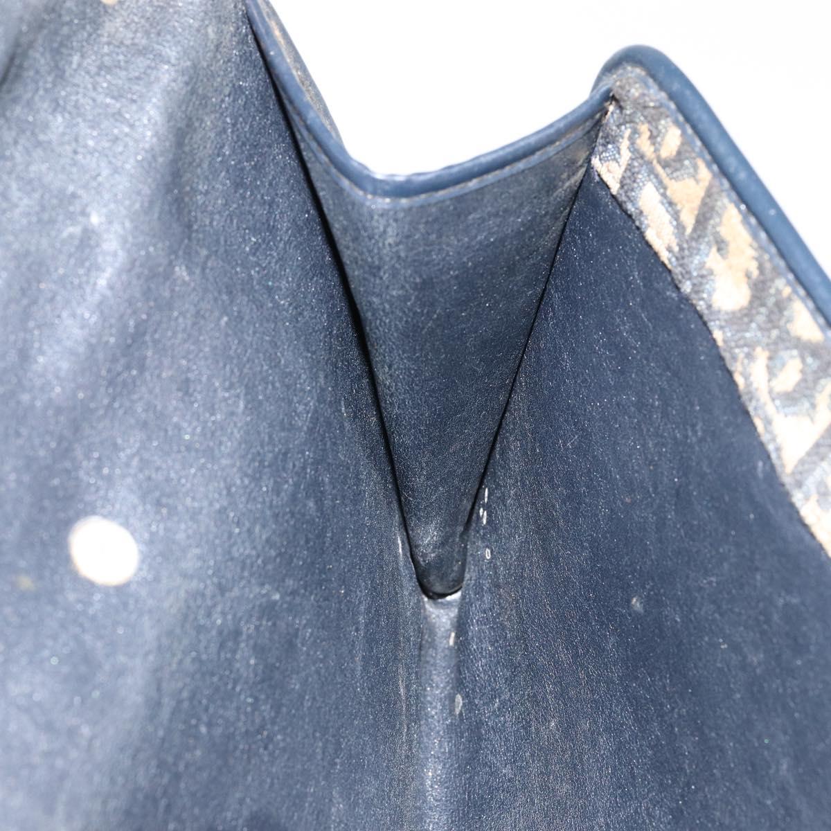 Christian Dior Trotter Canvas Chain Shoulder Bag Navy Gold Auth 151055