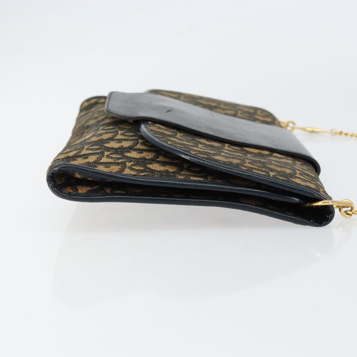 Christian Dior Trotter Canvas Chain Shoulder Bag Navy Gold Auth 151055