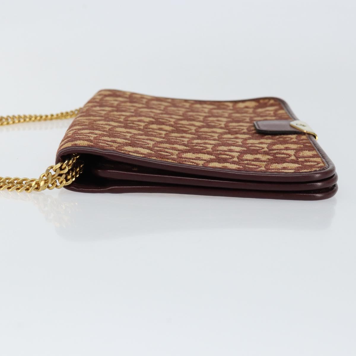 Christian Dior Trotter Canvas Chain Shoulder Bag Red Gold Auth 151057