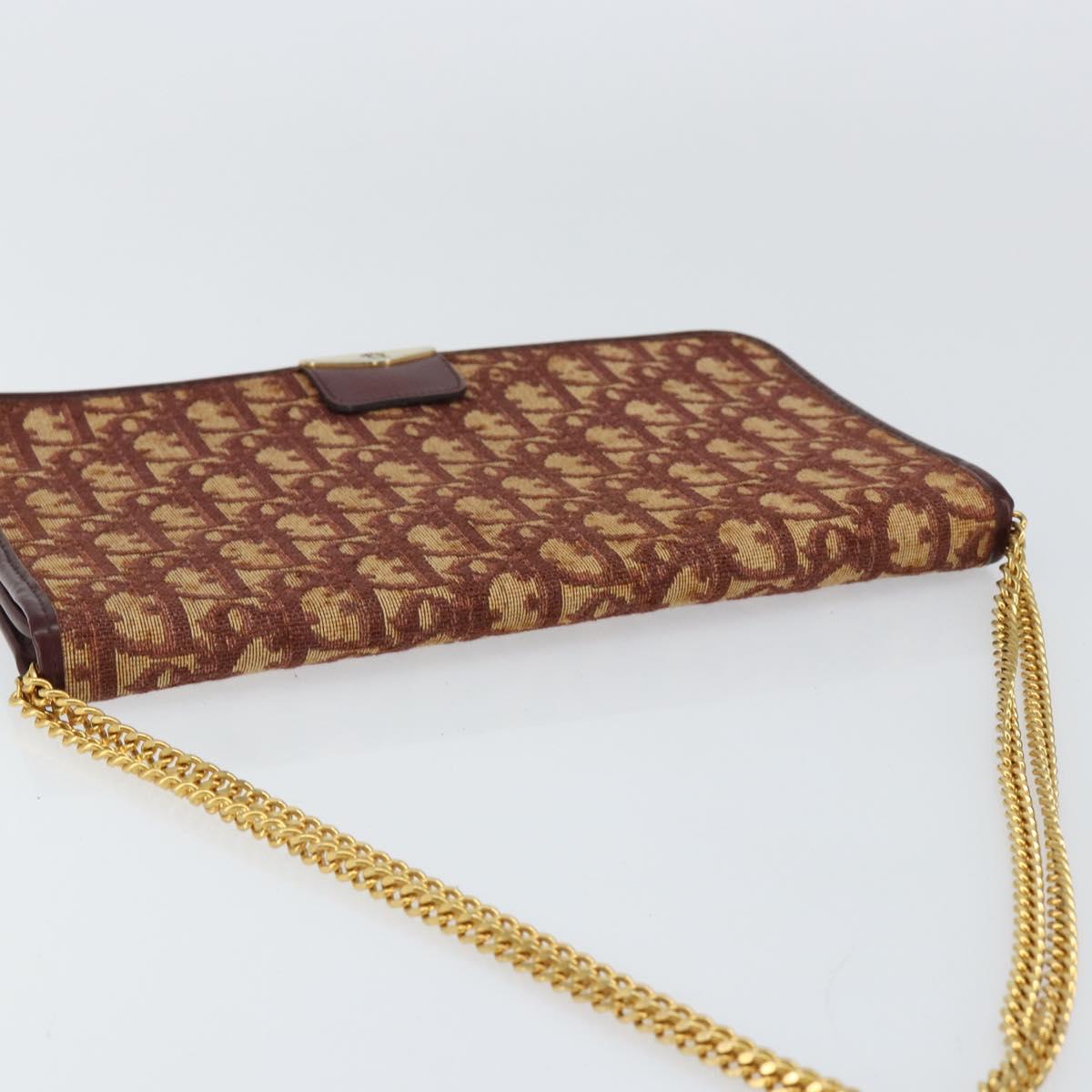 Christian Dior Trotter Canvas Chain Shoulder Bag Red Gold Auth 151057