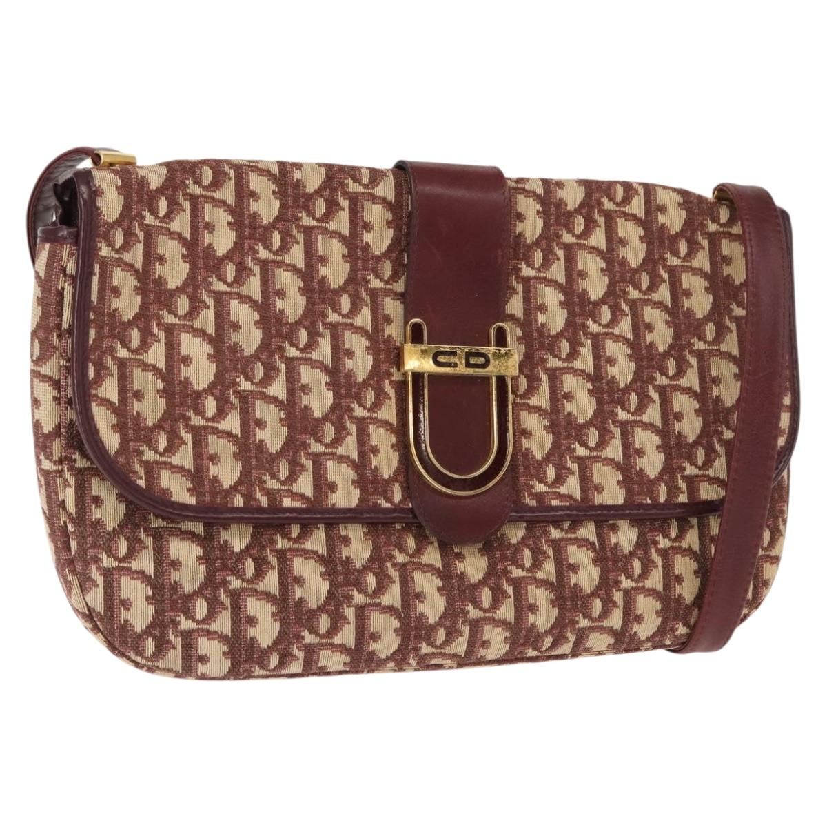 Christian Dior Trotter Canvas Shoulder Bag Red Gold Auth 151058