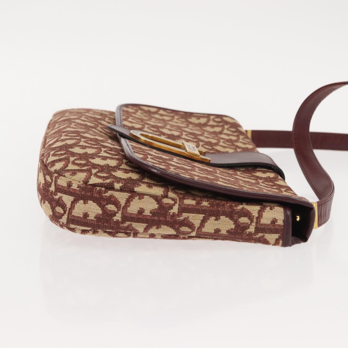 Christian Dior Trotter Canvas Shoulder Bag Red Gold Auth 151058