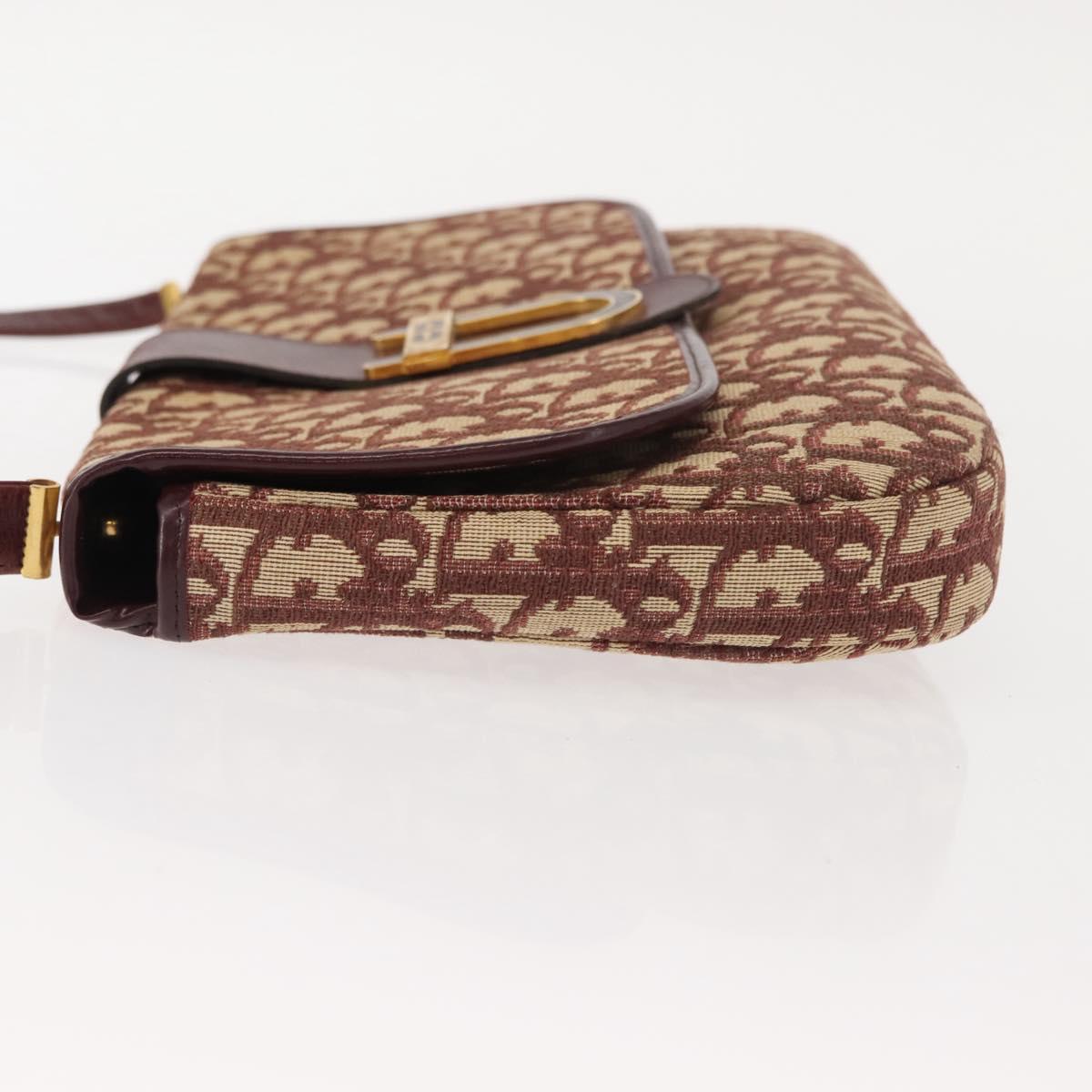 Christian Dior Trotter Canvas Shoulder Bag Red Gold Auth 151058