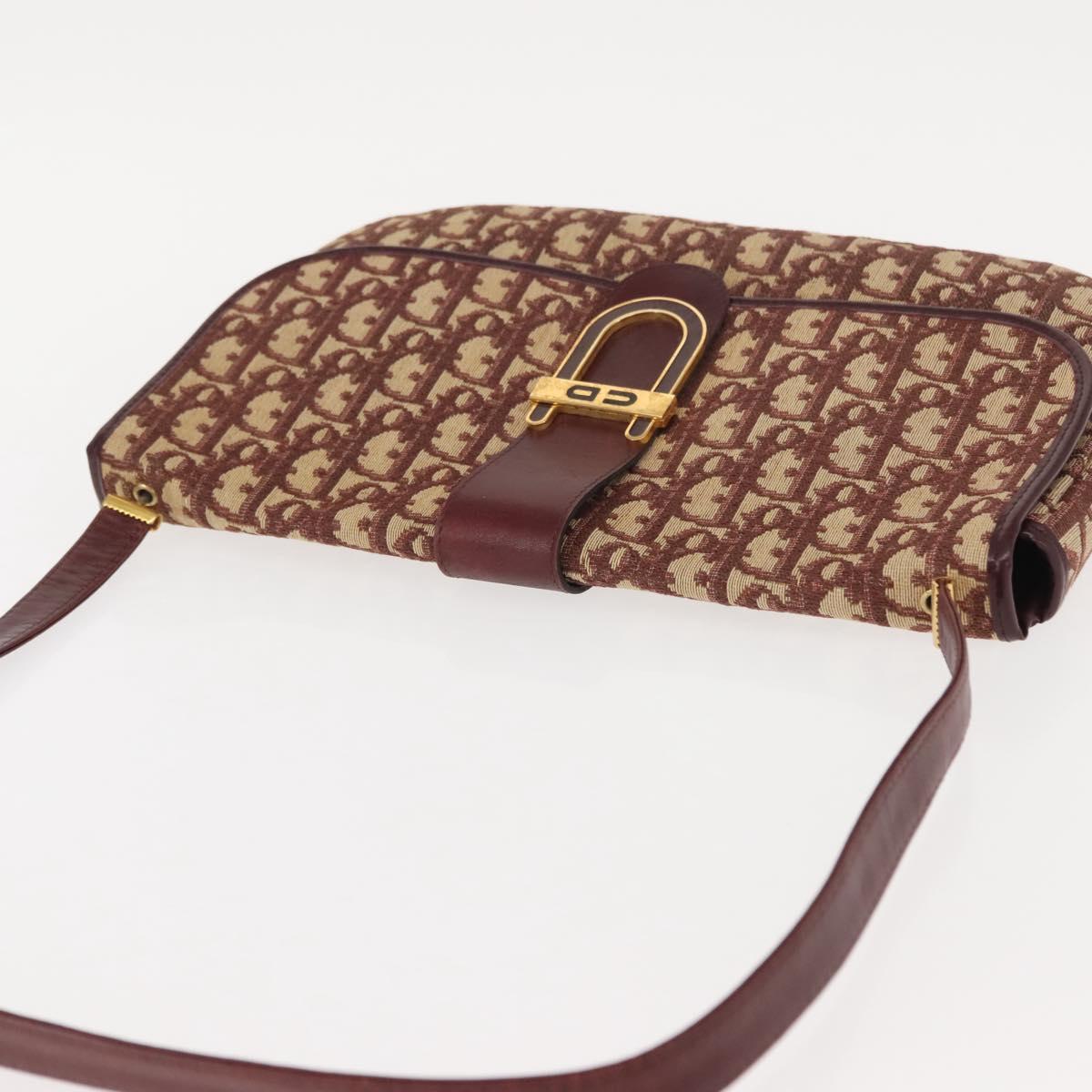 Christian Dior Trotter Canvas Shoulder Bag Red Gold Auth 151058