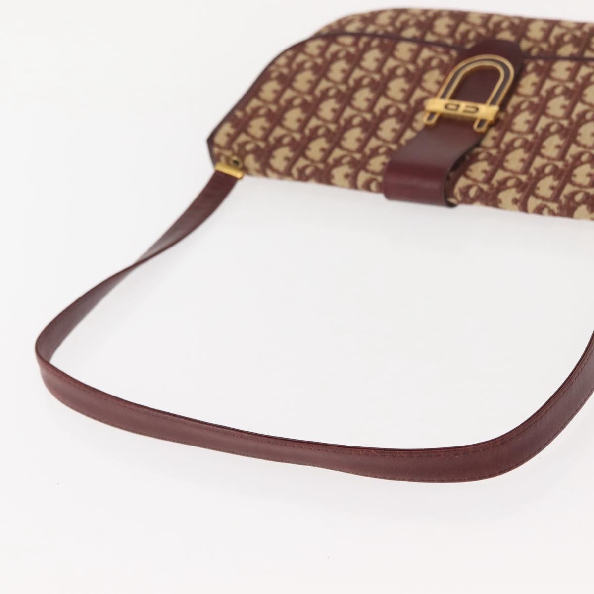 Christian Dior Trotter Canvas Shoulder Bag Red Gold Auth 151058