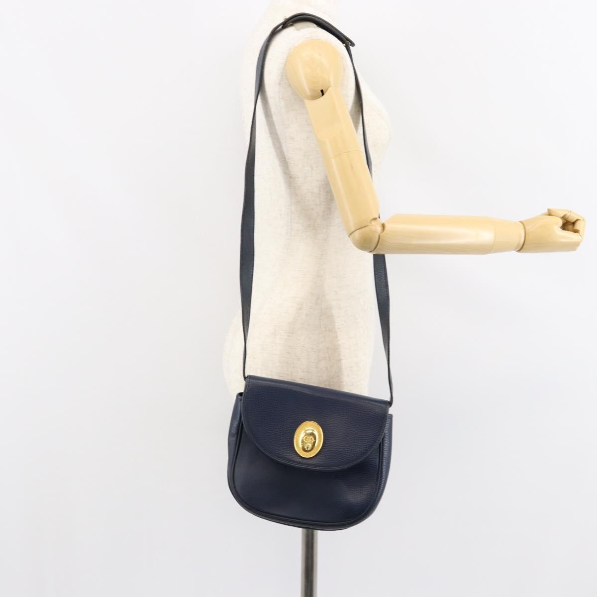 Christian Dior Shoulder Bag Leather Navy Gold Auth 151060