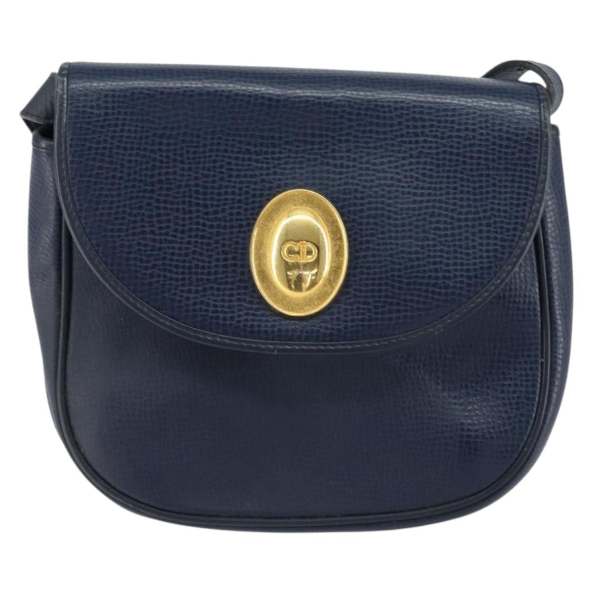 Christian Dior Shoulder Bag Leather Navy Gold Auth 151060