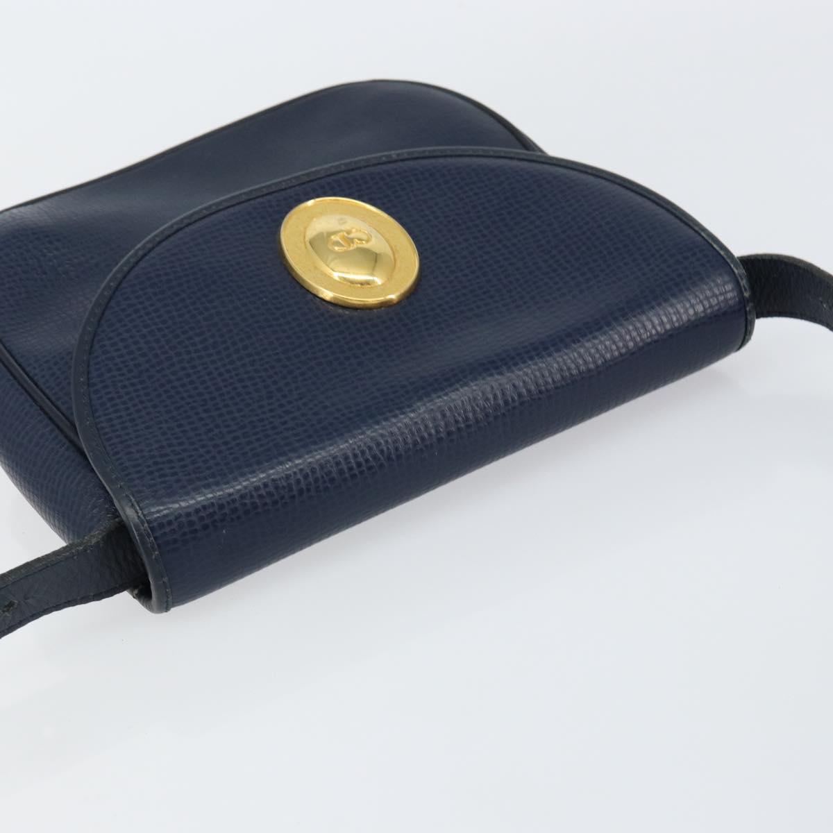 Christian Dior Shoulder Bag Leather Navy Gold Auth 151060