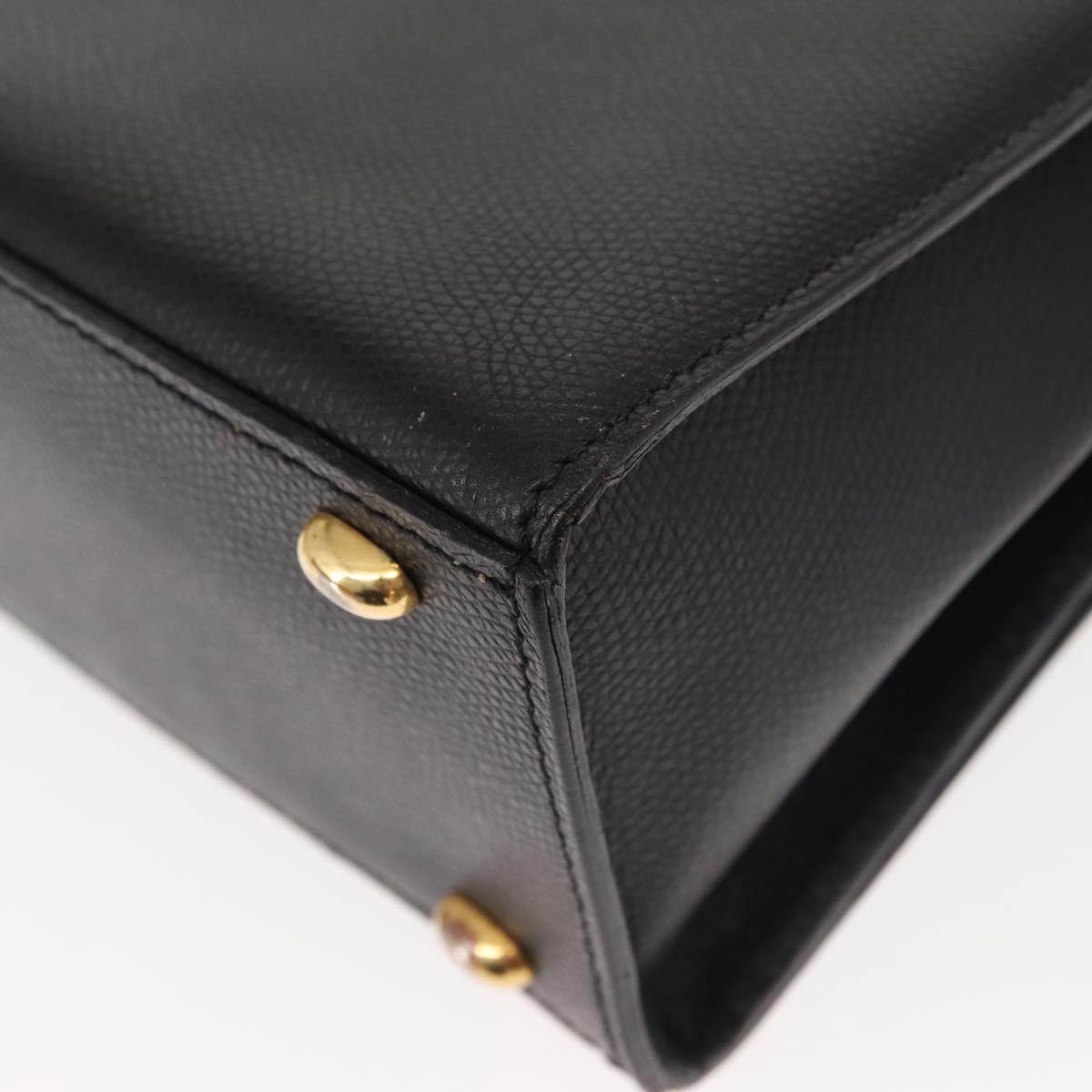 CELINE Hand Bag Leather 2way Black Gold Auth 151063