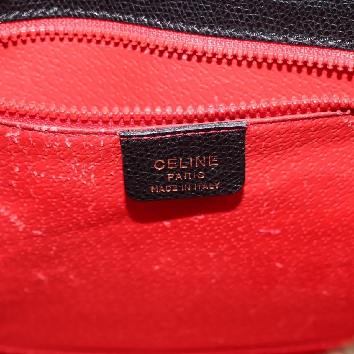 CELINE Hand Bag Leather 2way Black Gold Auth 151063