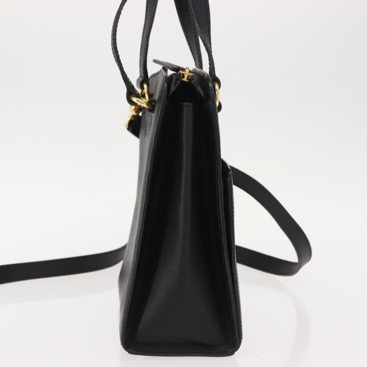 CELINE Hand Bag Leather 2way Black Gold Auth 151063