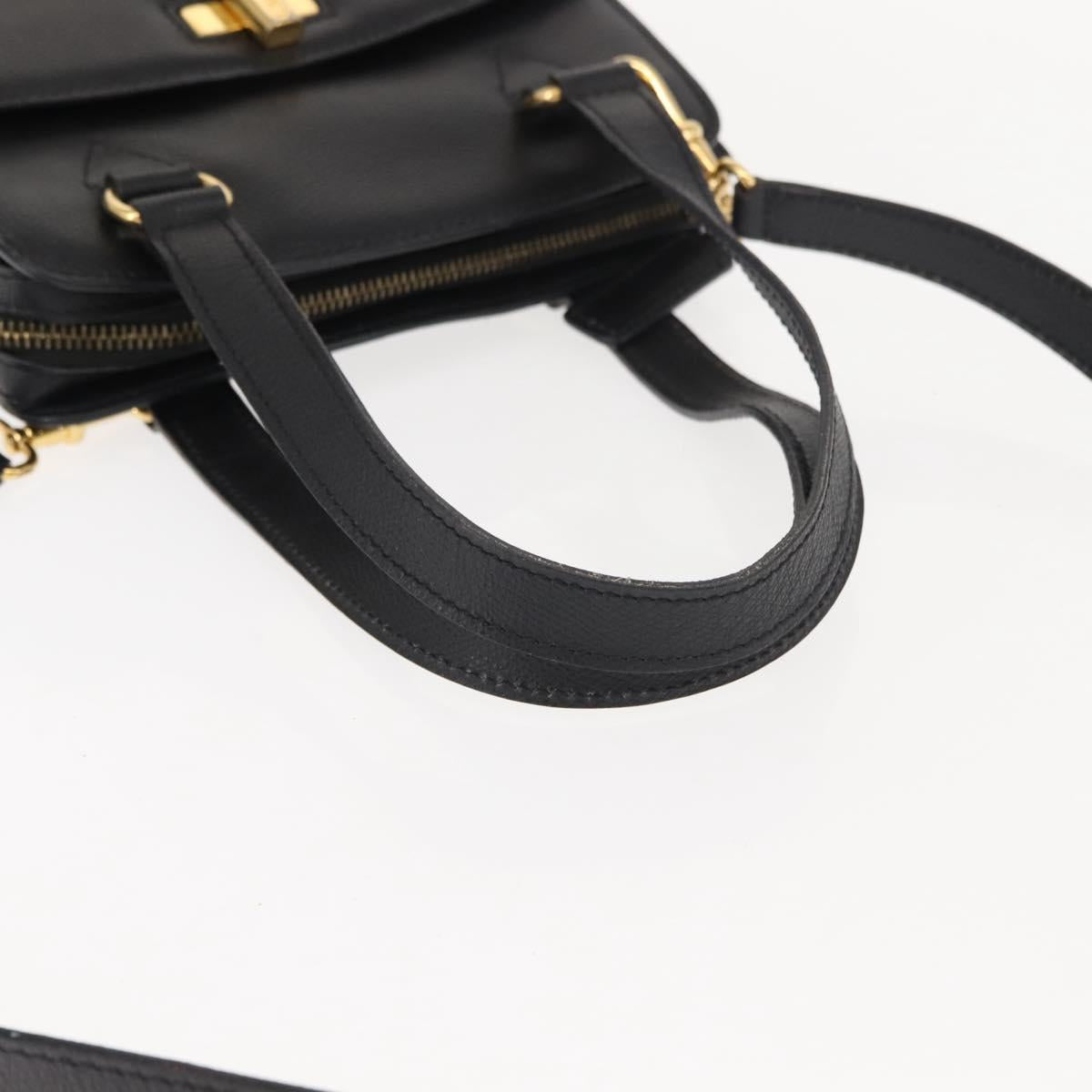 CELINE Hand Bag Leather 2way Black Gold Auth 151063