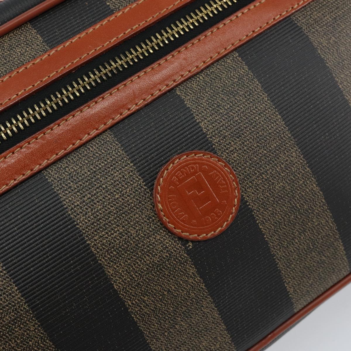 FENDI Pecan Canvas Shoulder Bag PVC Black Brown gold Auth 151064