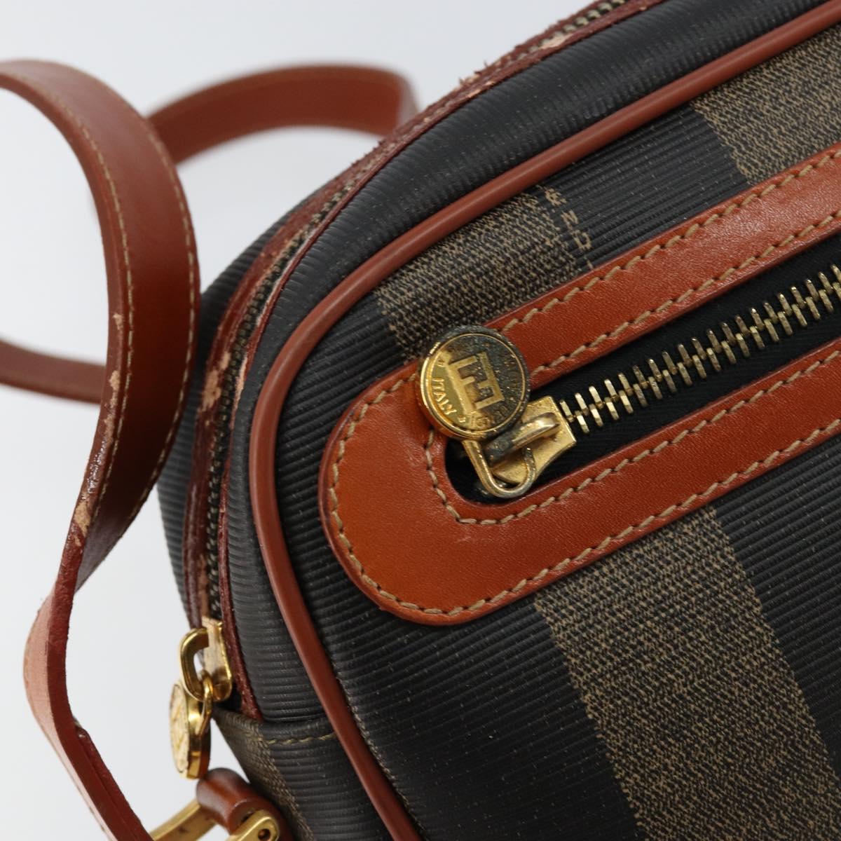FENDI Pecan Canvas Shoulder Bag PVC Black Brown gold Auth 151064