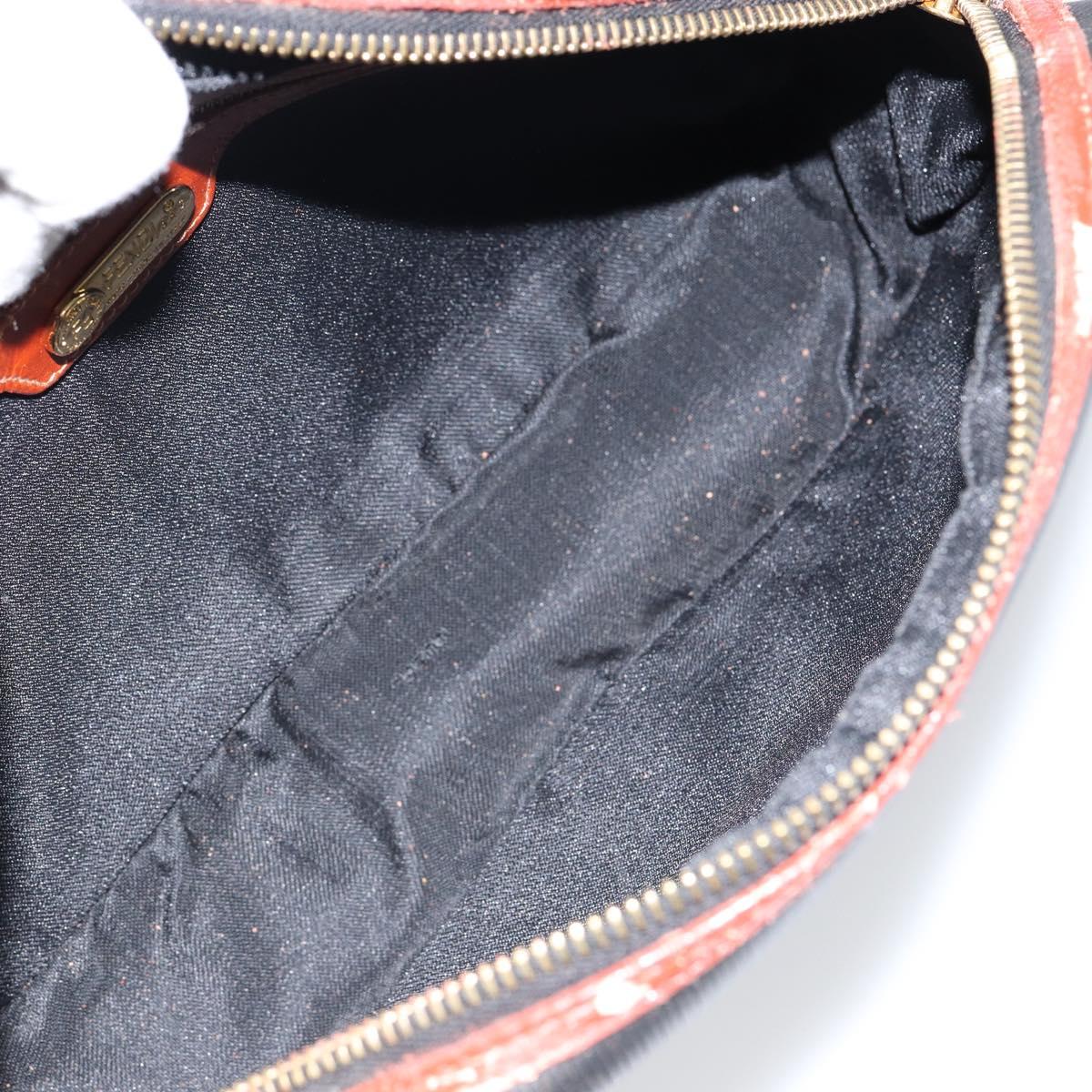 FENDI Pecan Canvas Shoulder Bag PVC Black Brown gold Auth 151064