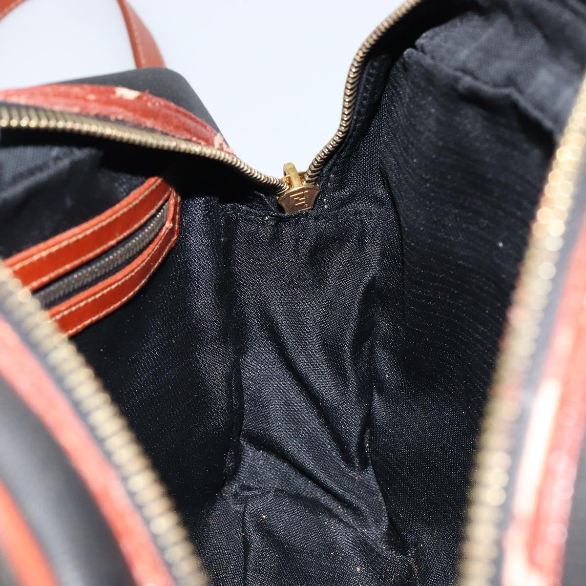 FENDI Pecan Canvas Shoulder Bag PVC Black Brown gold Auth 151064