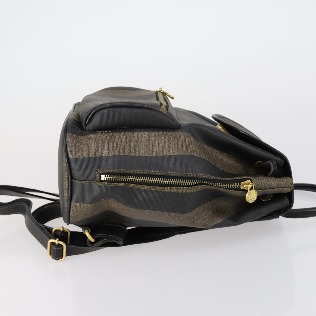 FENDI Pecan Canvas Backpack PVC Brown Black gold Auth 151065