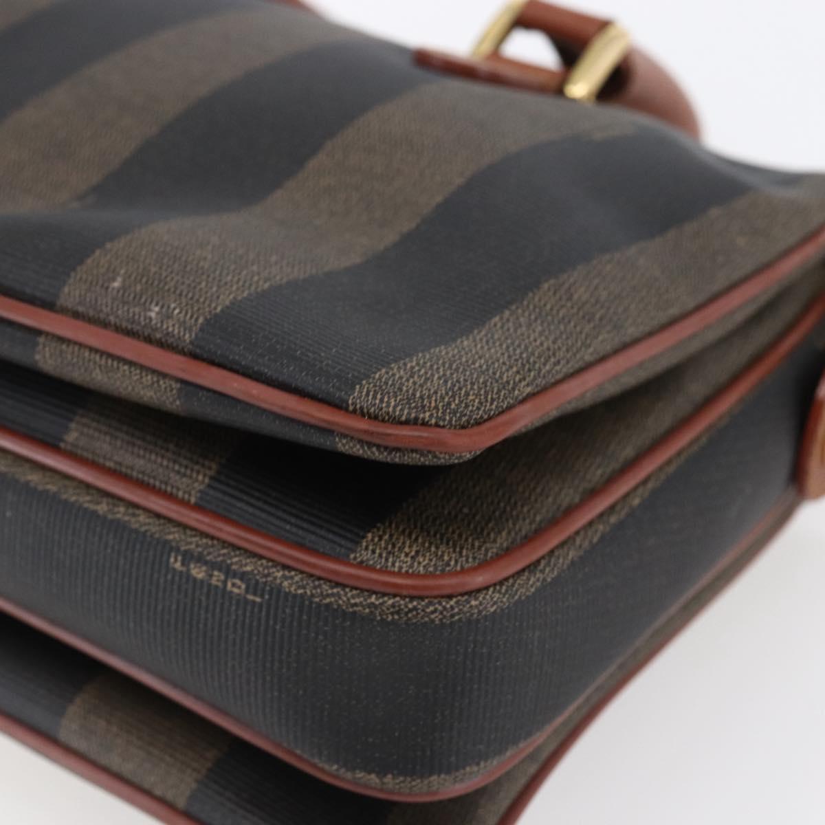 FENDI Pecan Canvas Hand Bag PVC Black Brown gold Auth 151066