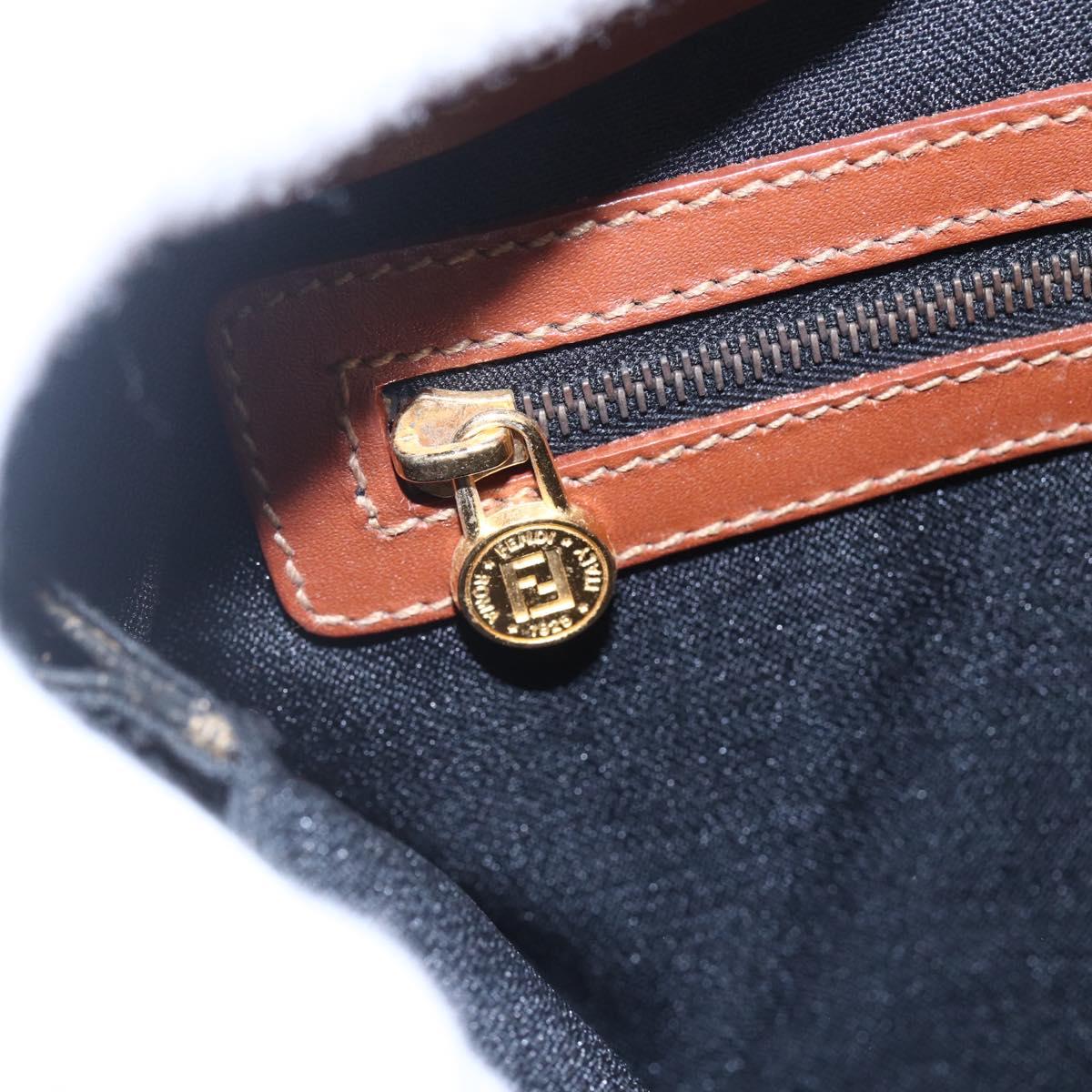 FENDI Pecan Canvas Hand Bag PVC Black Brown gold Auth 151066