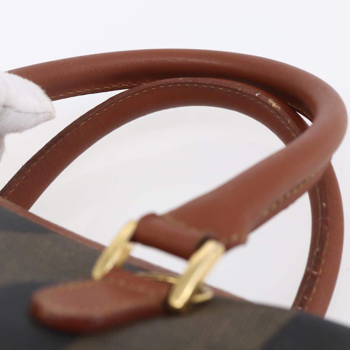 FENDI Pecan Canvas Hand Bag PVC Black Brown gold Auth 151066