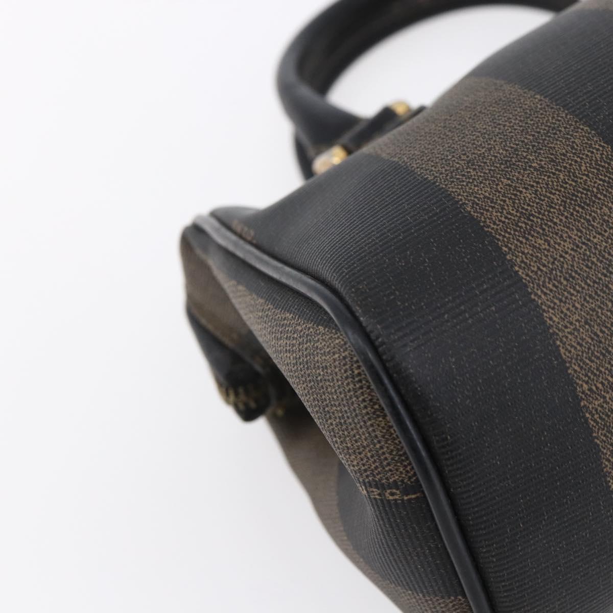 FENDI Pecan Canvas mini Boston Bag PVC Brown Gold black Auth 151067