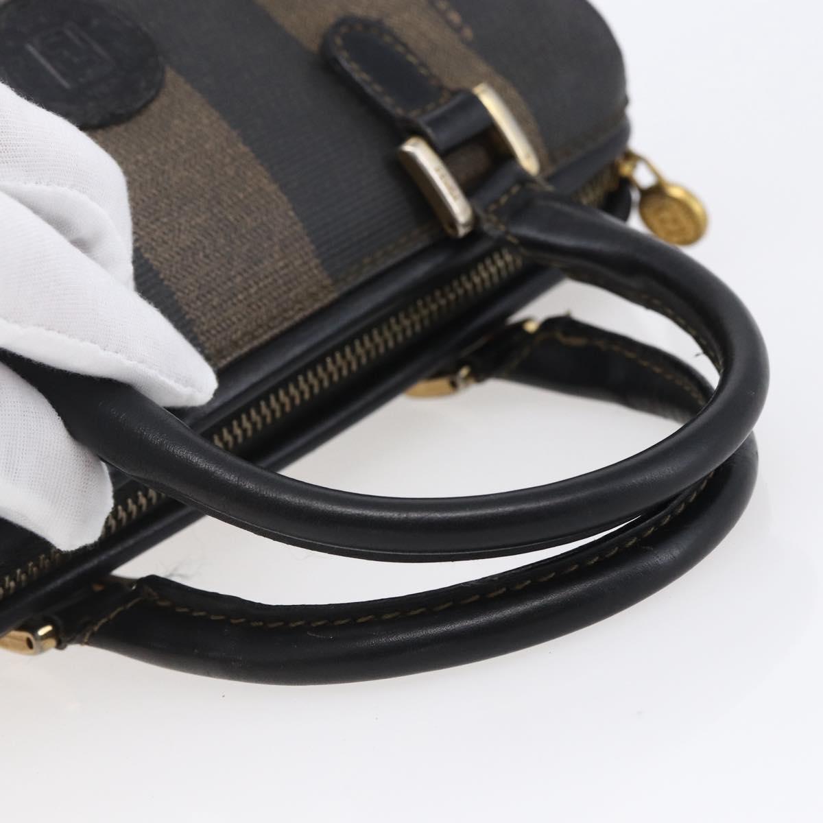 FENDI Pecan Canvas mini Boston Bag PVC Brown Gold black Auth 151067