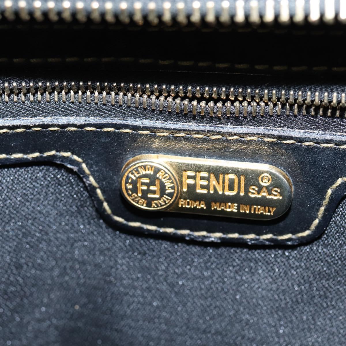FENDI Pecan Canvas Boston Bag PVC Black Brown gold Auth 151068
