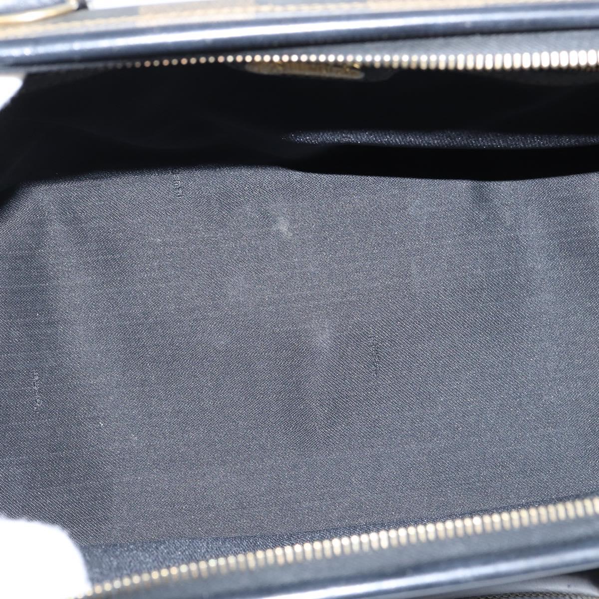 FENDI Pecan Canvas Boston Bag PVC Black Brown gold Auth 151068