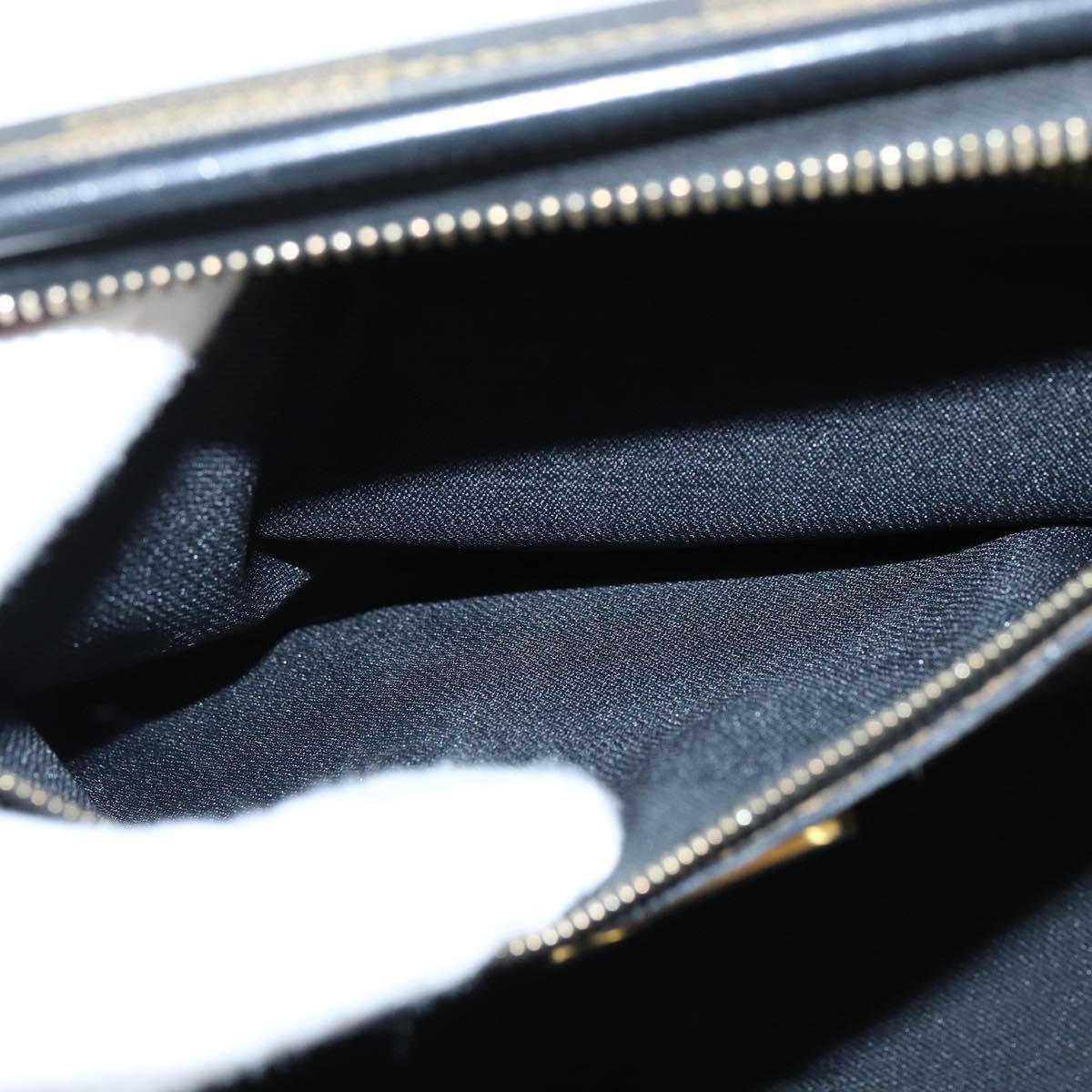 FENDI Pecan Canvas Boston Bag PVC Black Brown gold Auth 151068