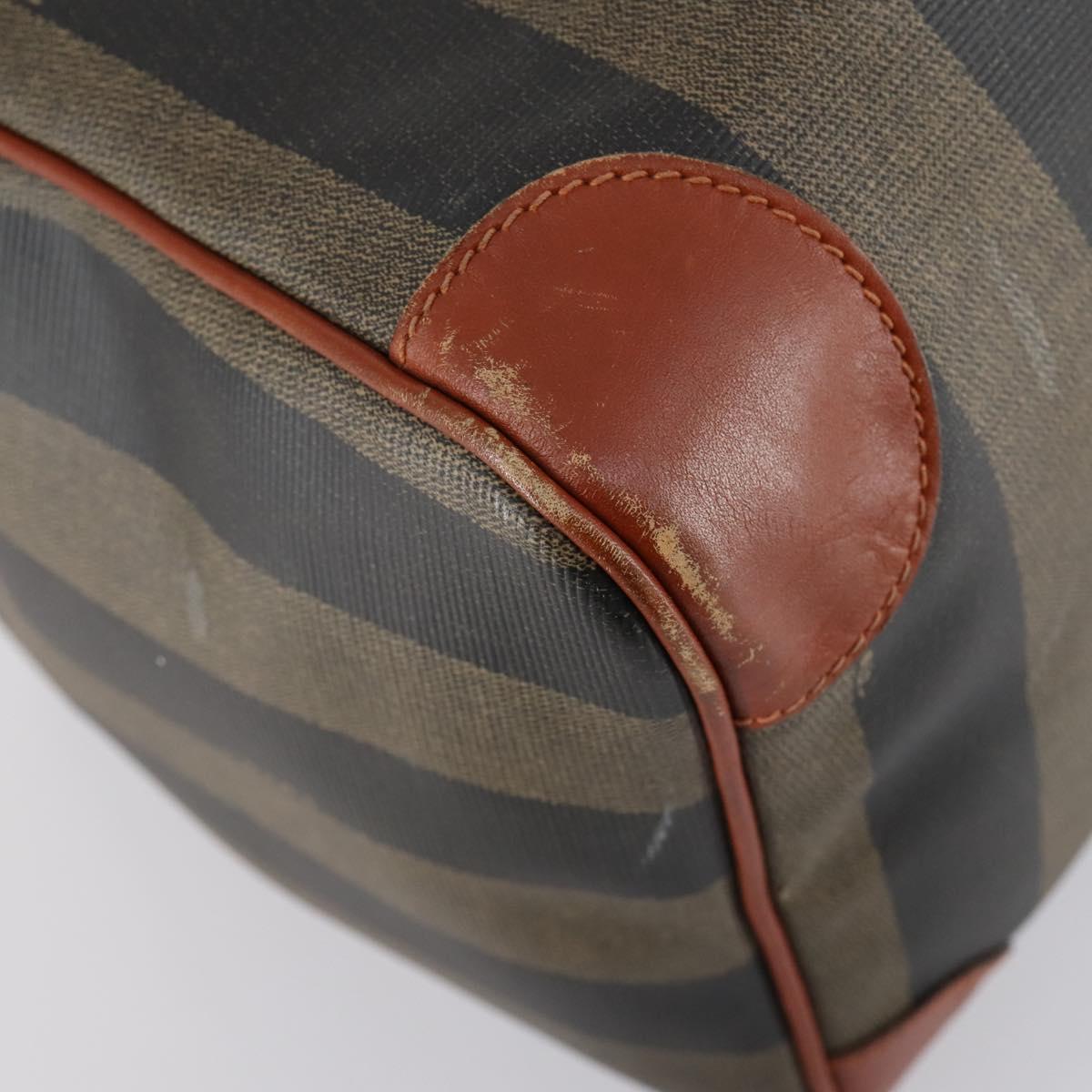 FENDI Pecan Canvas Boston Bag PVC Black Brown gold Auth 151069