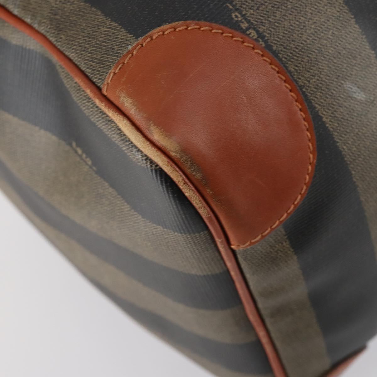 FENDI Pecan Canvas Boston Bag PVC Black Brown gold Auth 151069