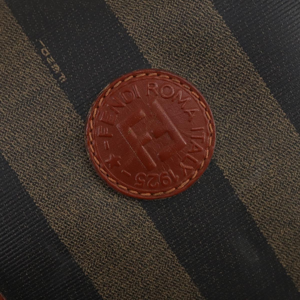 FENDI Pecan Canvas Boston Bag PVC Black Brown gold Auth 151069