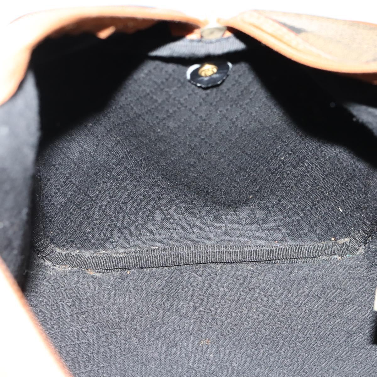 FENDI Pecan Canvas Boston Bag PVC Black Brown gold Auth 151069