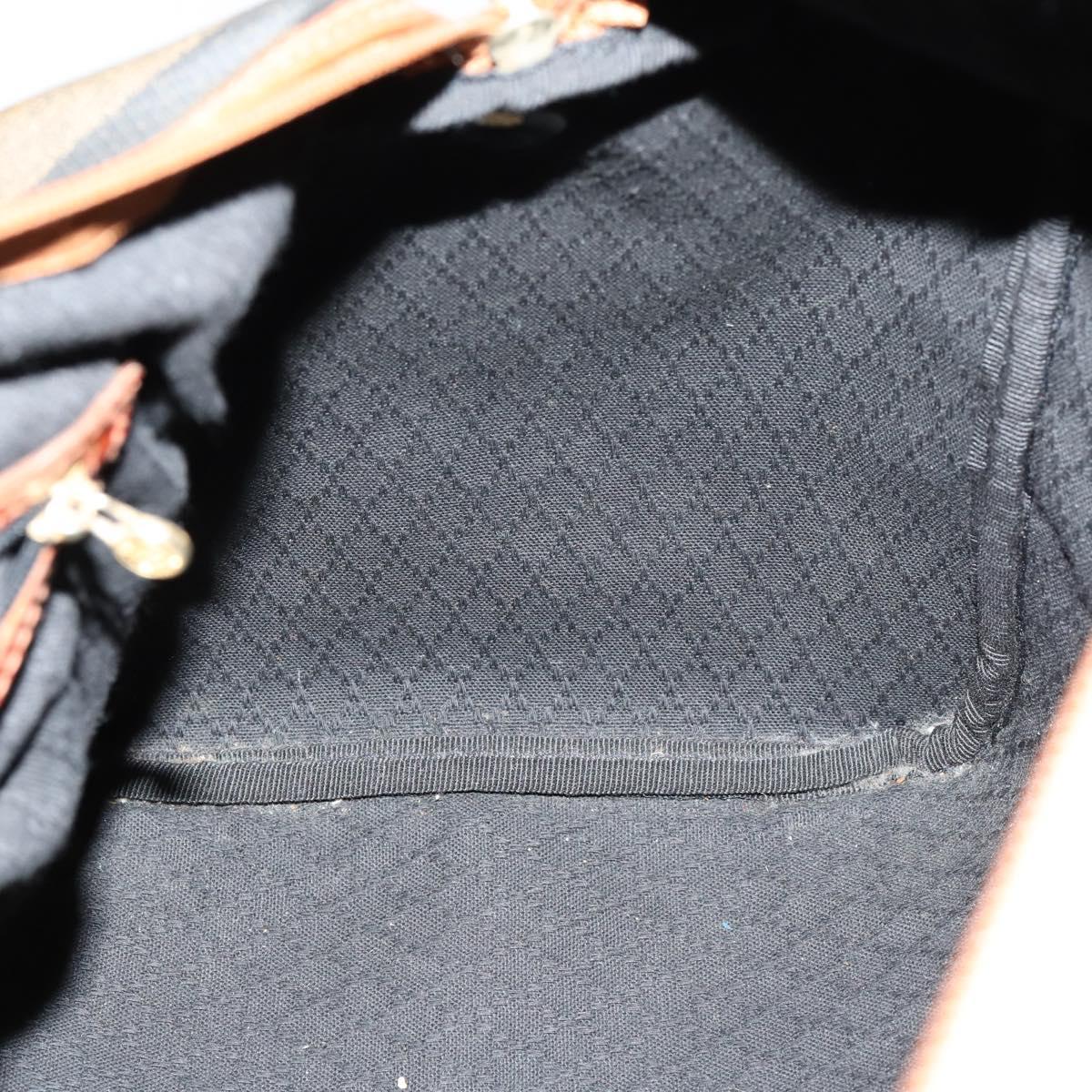 FENDI Pecan Canvas Boston Bag PVC Black Brown gold Auth 151069