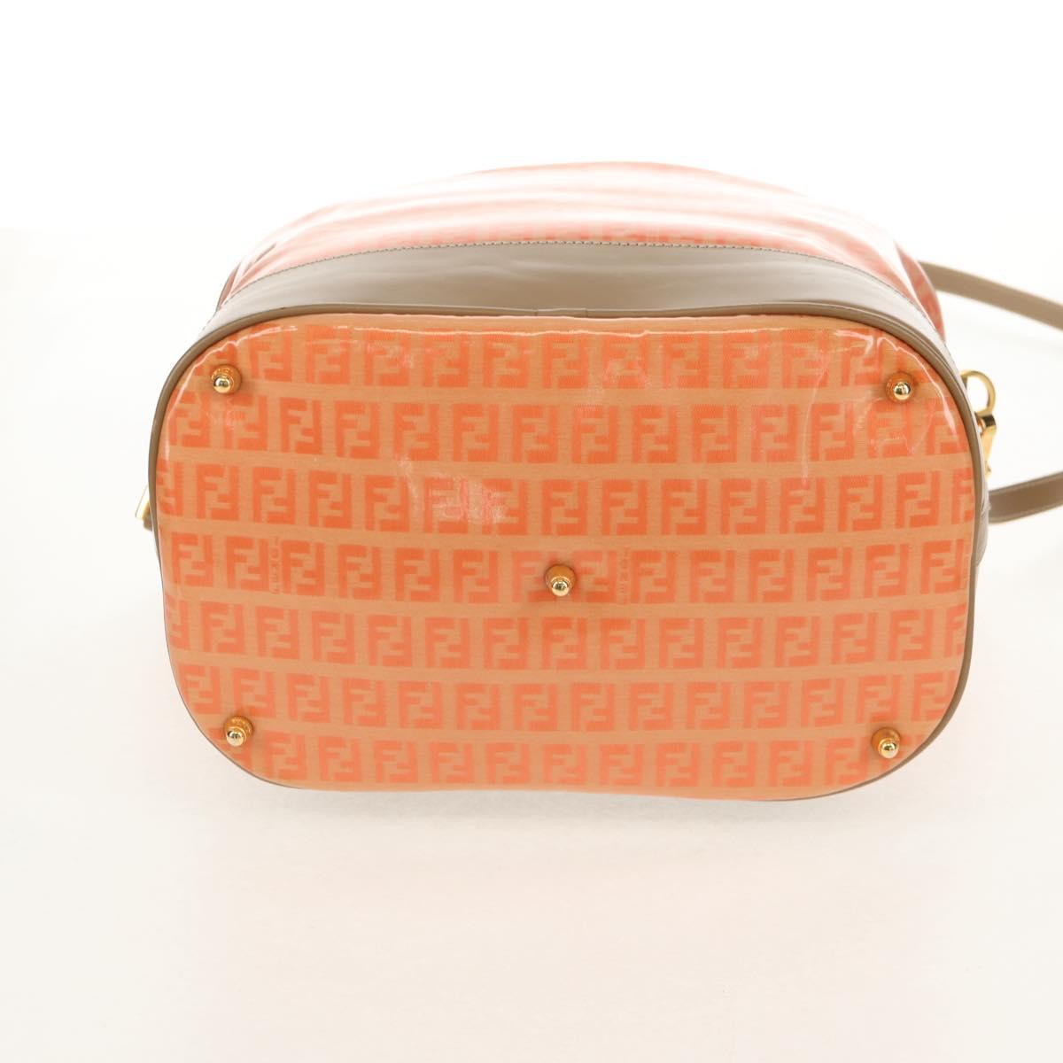 FENDI Zucchino Canvas Boston Bag PVC 2way Orange Gold Auth 151071