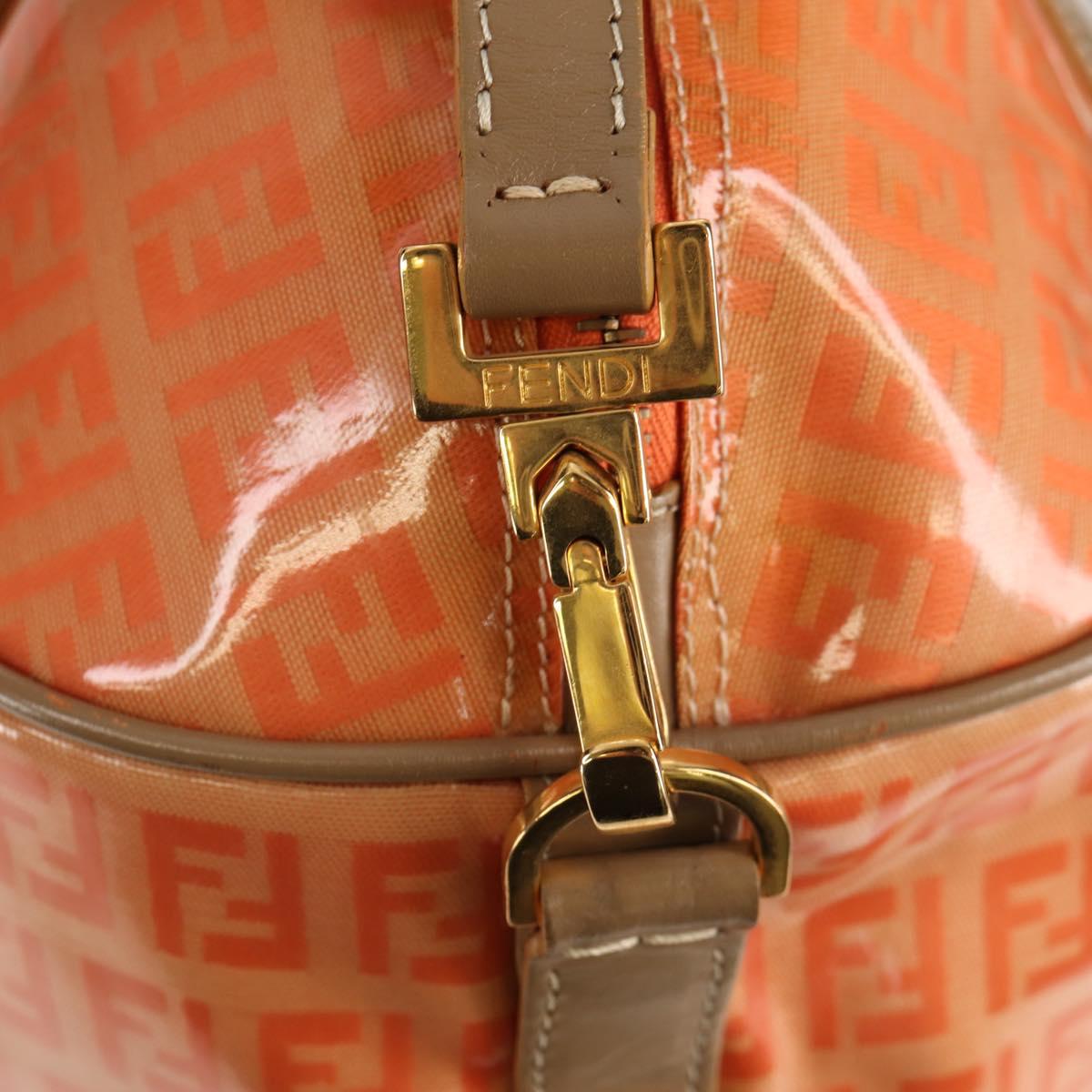 FENDI Zucchino Canvas Boston Bag PVC 2way Orange Gold Auth 151071