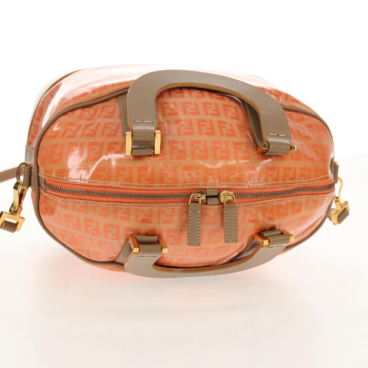 FENDI Zucchino Canvas Boston Bag PVC 2way Orange Gold Auth 151071