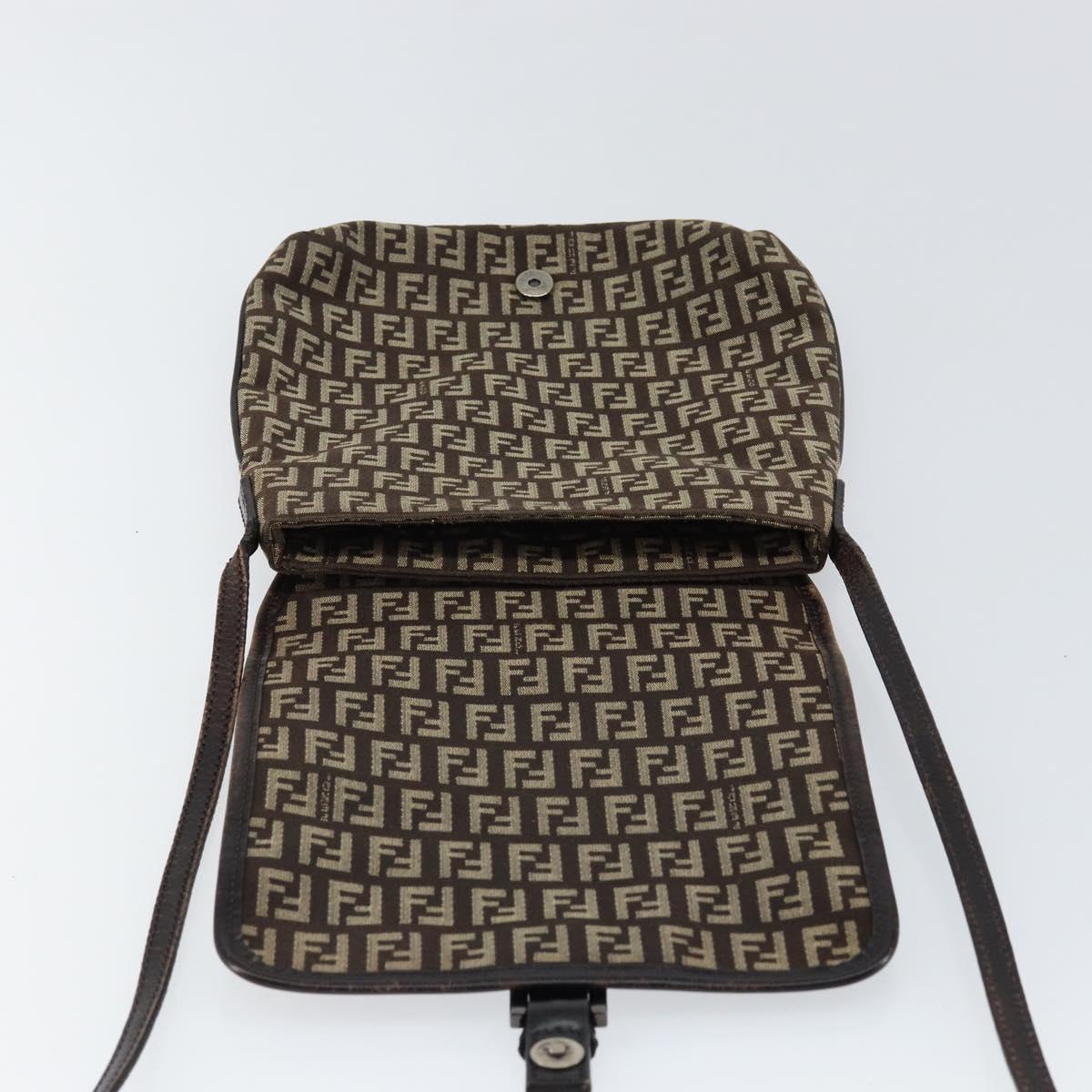 FENDI Zucchino Canvas Mamma Baguette Shoulder Bag Brown Silver Auth 151072