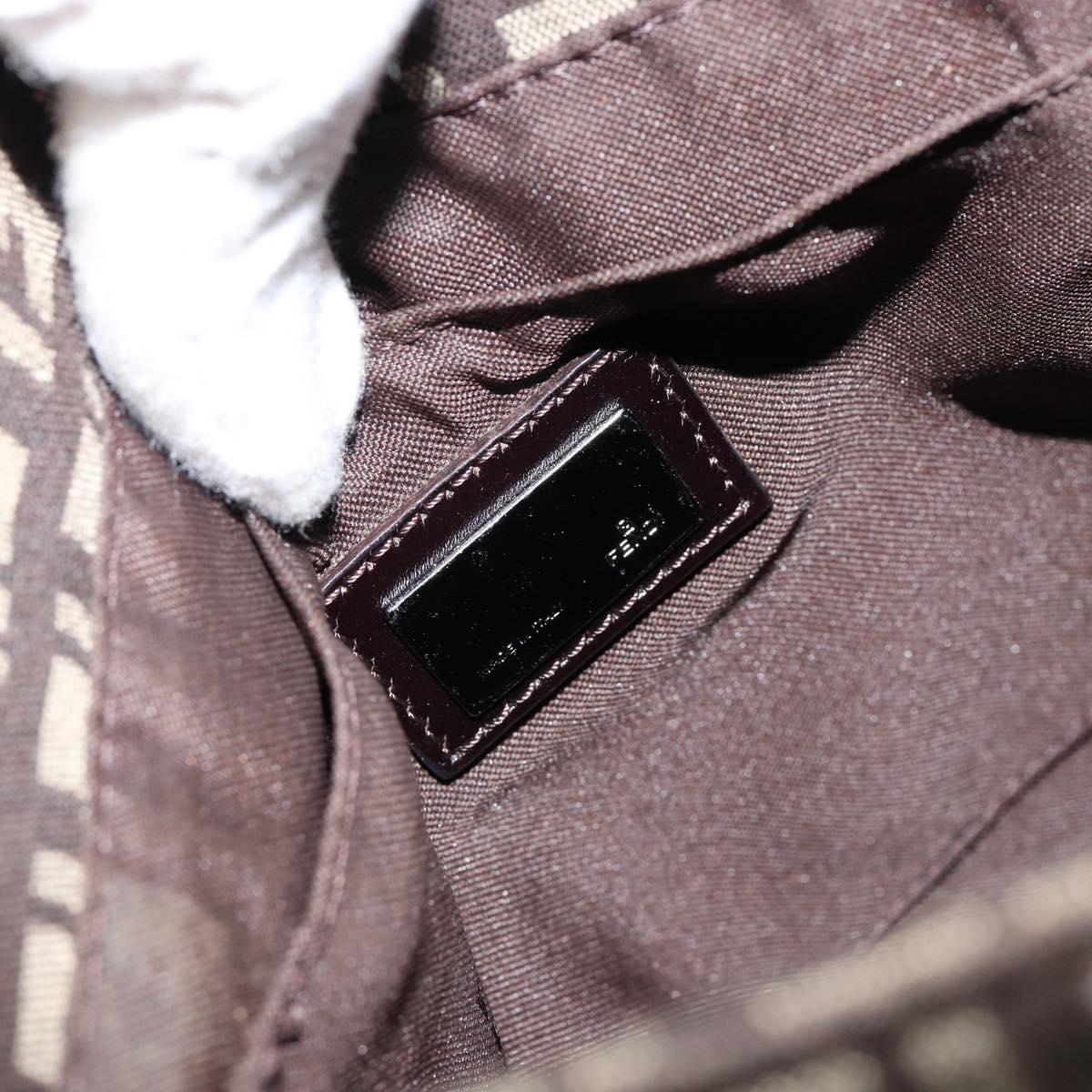 FENDI Zucchino Canvas Mamma Baguette Shoulder Bag Brown Silver Auth 151072