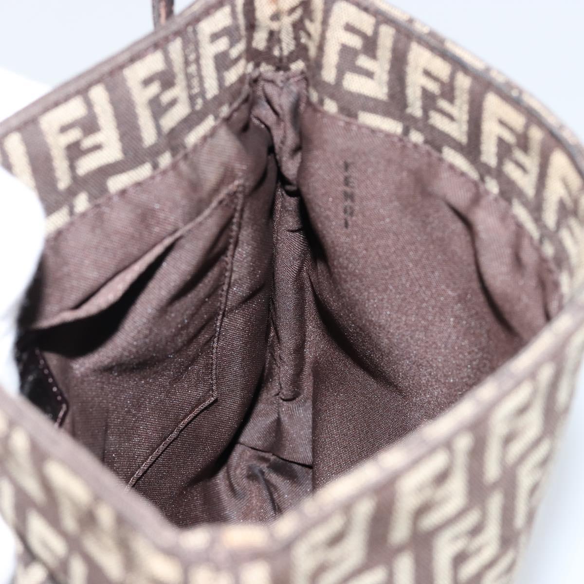 FENDI Zucchino Canvas Mamma Baguette Shoulder Bag Brown Silver Auth 151072