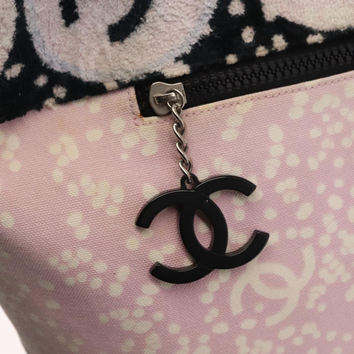 CHANEL High Summer Tote Bag Canvas Pink Silver CC Auth 151080