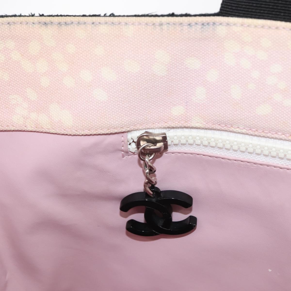 CHANEL High Summer Tote Bag Canvas Pink Silver CC Auth 151080