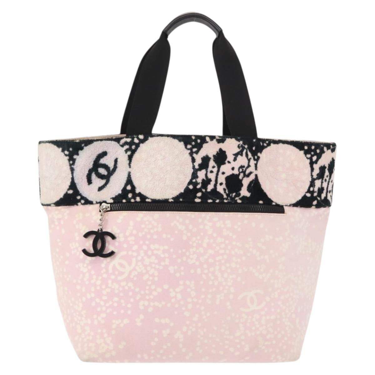 CHANEL High Summer Tote Bag Canvas Pink Silver CC Auth 151080