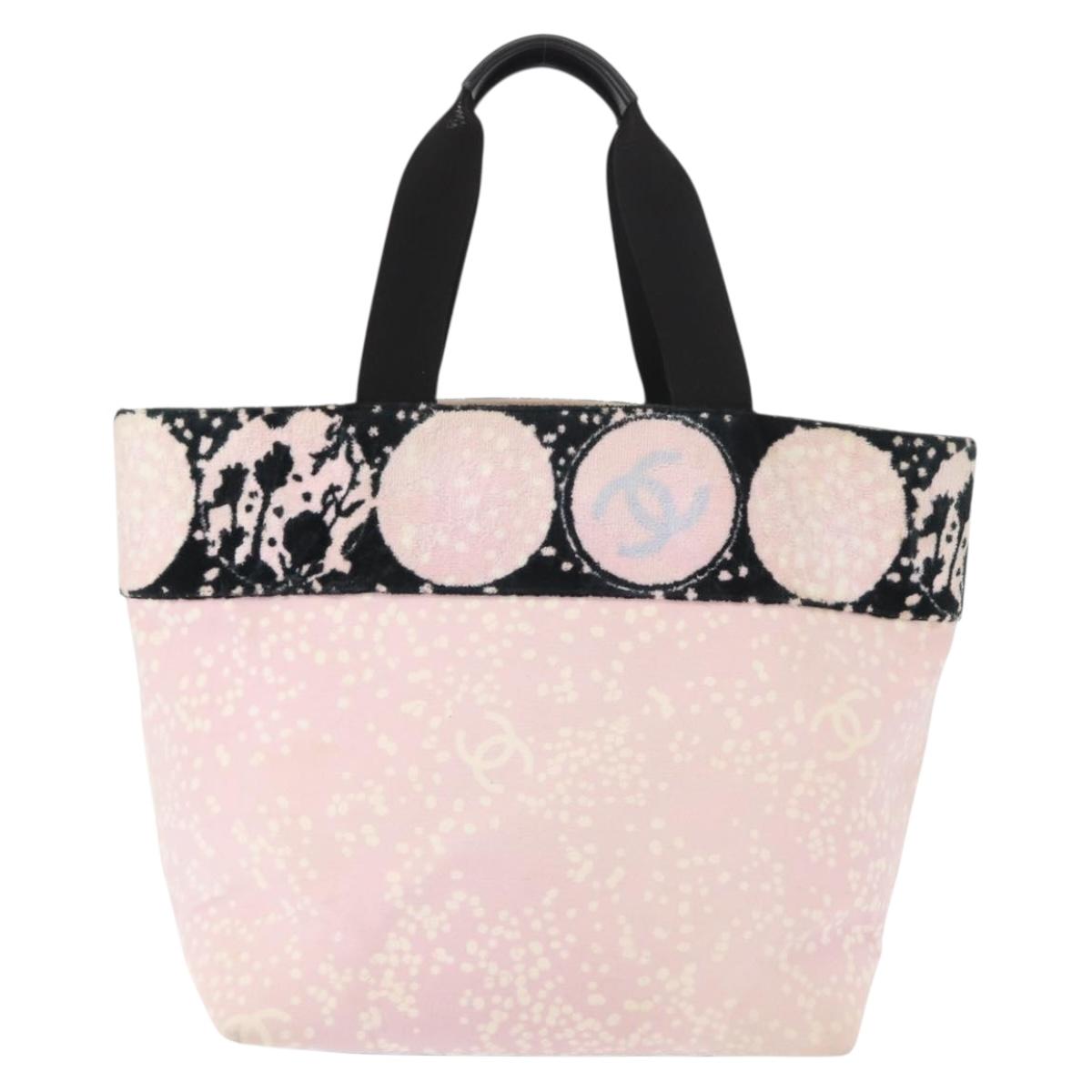 CHANEL High Summer Tote Bag Canvas Pink Silver CC Auth 151080